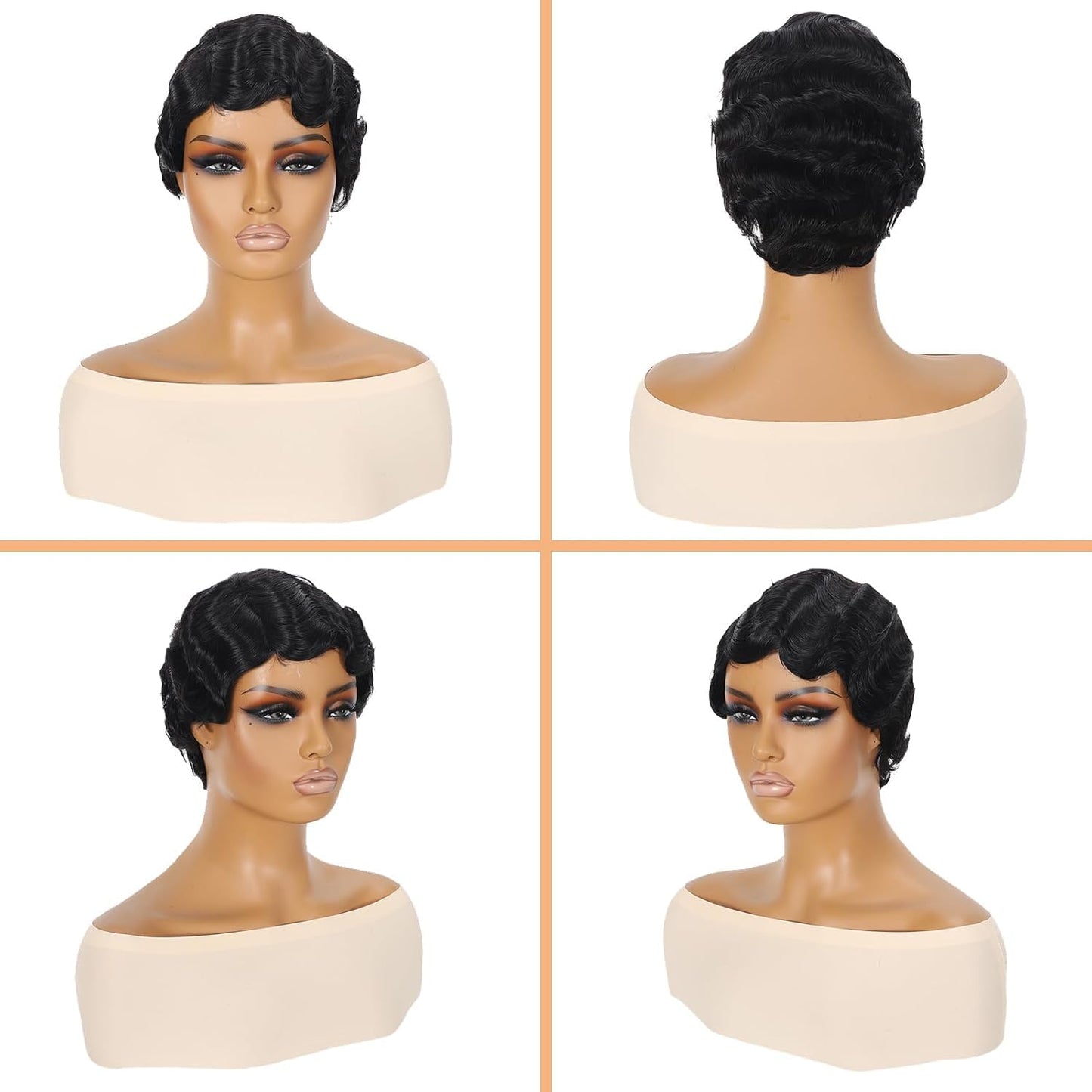 Fereowth Short Pixie Cut Wigs For Black Women Wig Finger Wave Wig Brazilian Human Hair Wigs Remy Human Hair Wig (black)