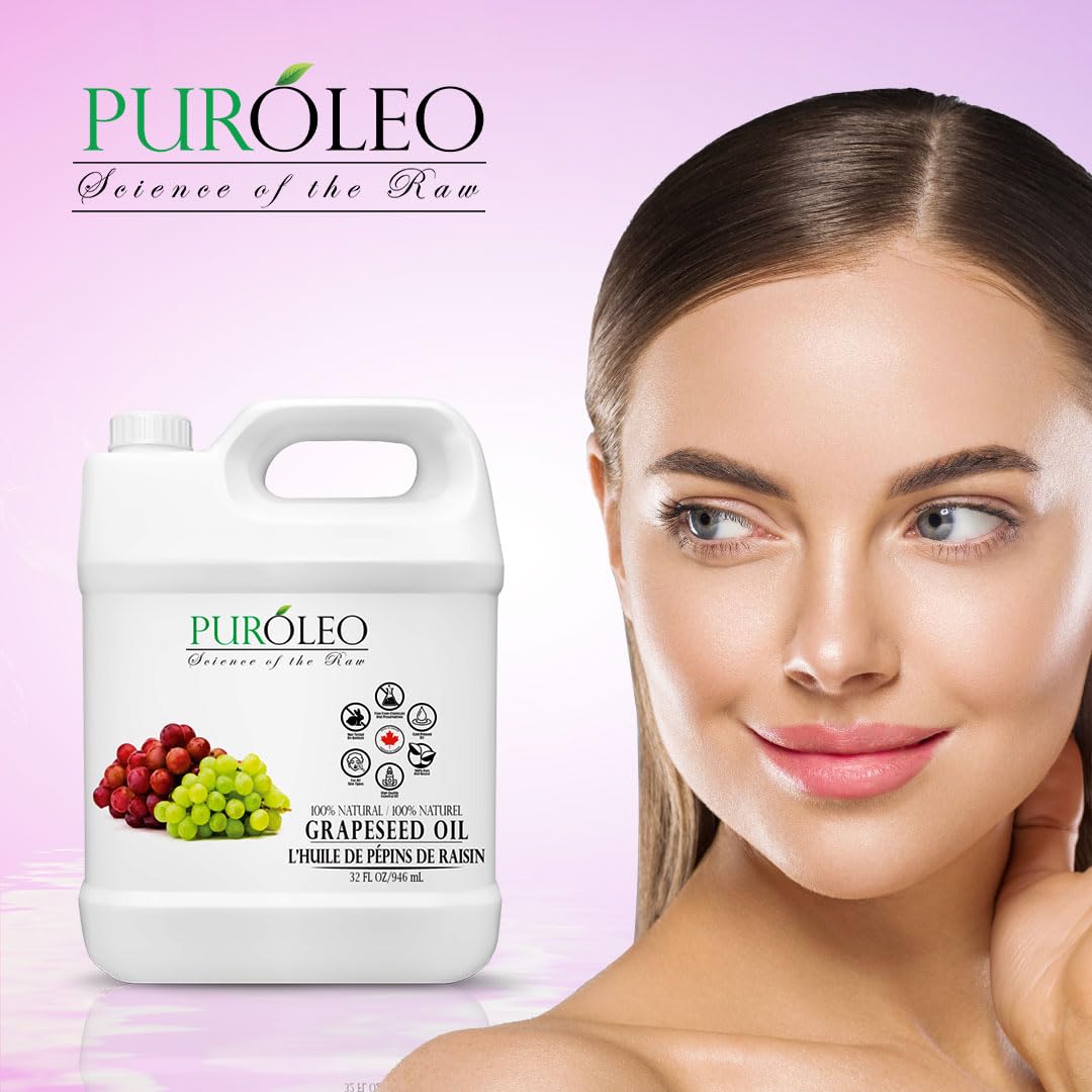 PUROLEO Grapeseed Oil 32 Fl Oz/946 ML (Packed IN CANADA) | Pure Moisturizer Carrier Oil massage oil baby oil hair oil body oil baby oil hair care Oil for hair | Beauty & DIY blend 100% Natural