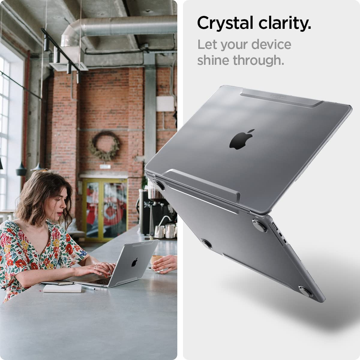 Spigen Thin Fit Designed for MacBook Air 13 inch Transparent Protective Hard Shell Case Cover 2024 M3 A3113, 2022 M2 A2681 - Crystal Clear