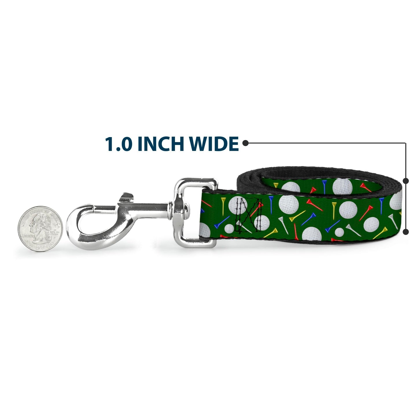 Dog Leash Golf Balls Tees Scattered Green Multi Color 6 Feet Long 1.0 Inch Wide