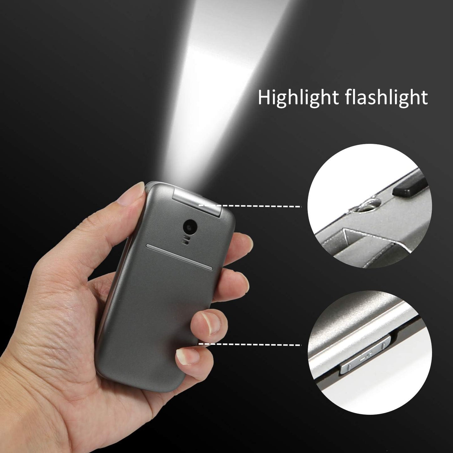 artfone 4G Volte Unlocked Flip Cell Phones Canada Mobile Phone for Seniors with SOS Button 2.4" Display Loud Volume USB-C &Dock Charging Talking Numbers 1200mah Battery FM Radio Torch Grey