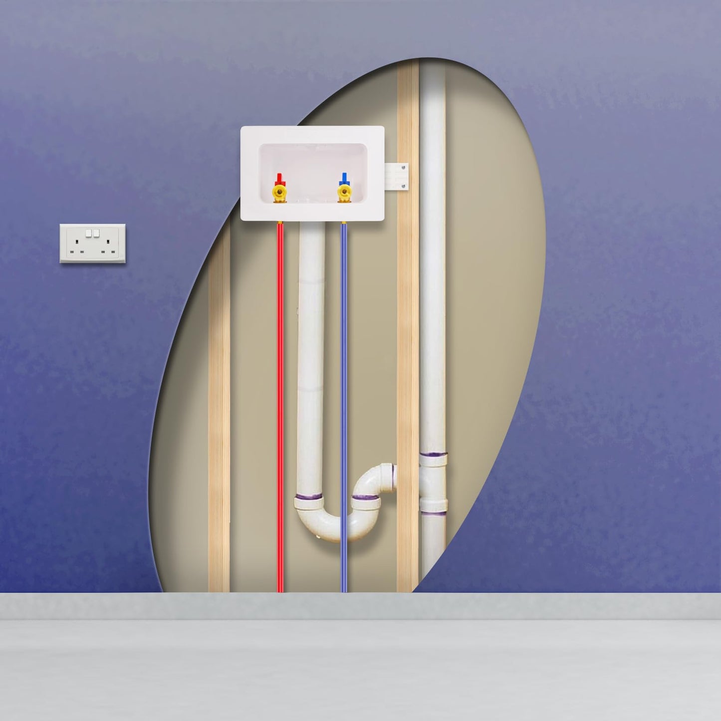 D.N. Washing Machine Outlet Box with Valves Dual Drain Washer PEX Laundry Box 1/2 Inch PEX Connection x 3/4 Inch MHT