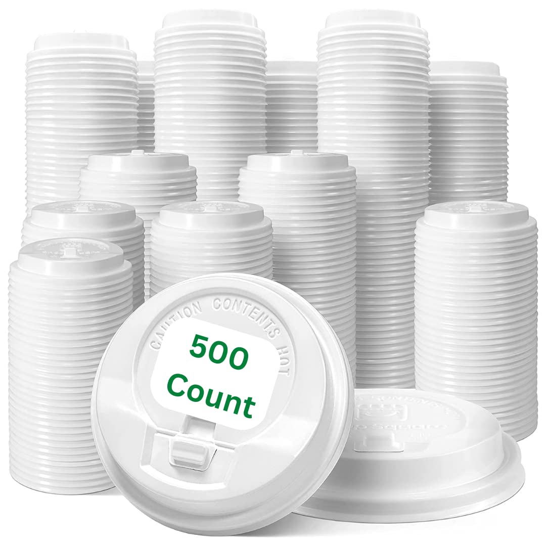 Amaxe Direct 500 Count - Coffee Cup White Lids - Bulk Disposable Lids - Air Flow Vent - Large Sip Hole with Anti Spill Tab - Fits 10oz, 12oz, 16oz, 20oz, & 24oz Paper Cups, Squat Hot Cups [ White ]