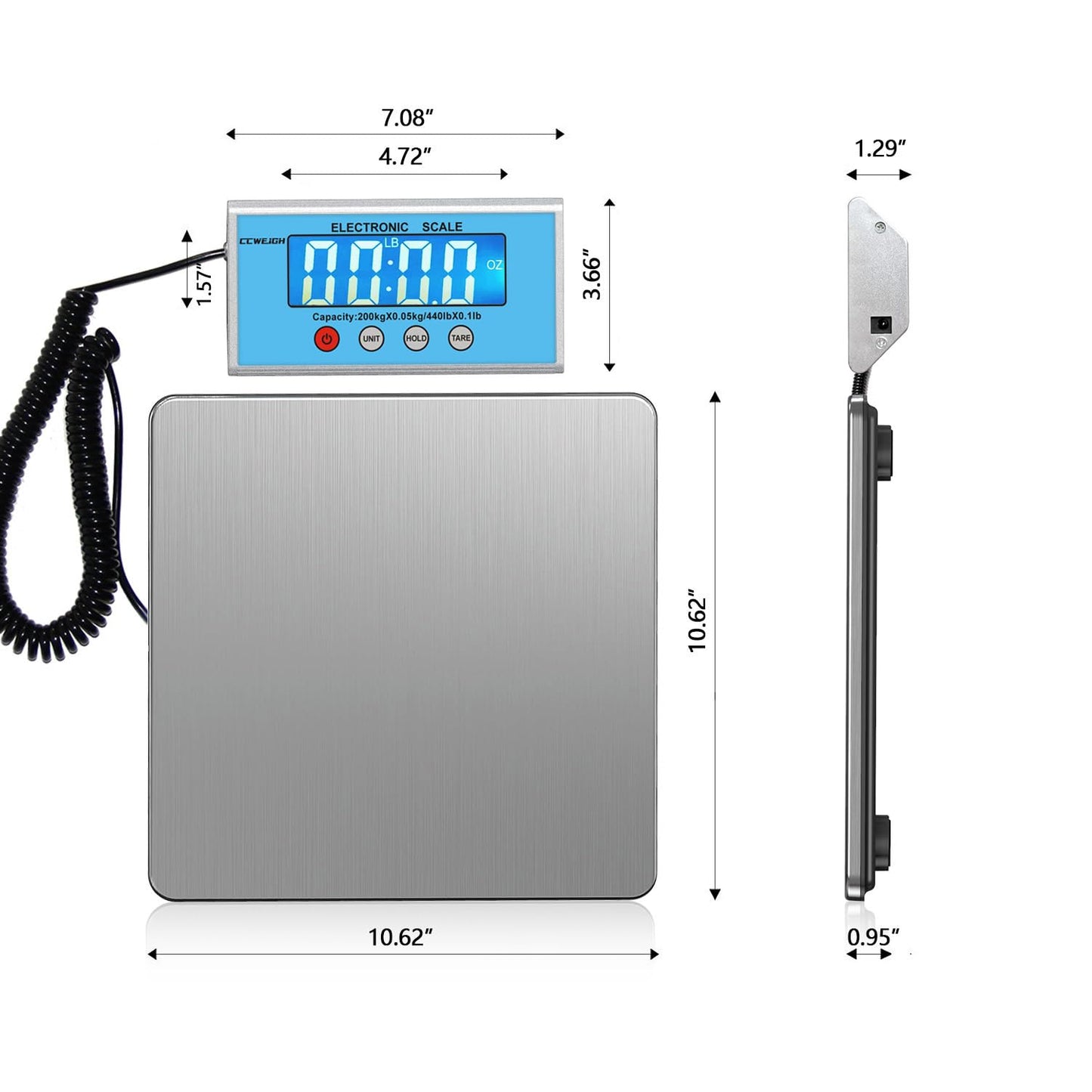 CCWEIGH Digital Shipping and Postal Weight Scale, 440 lbs x 1.76 oz, UPS USPS Post Office Scale
