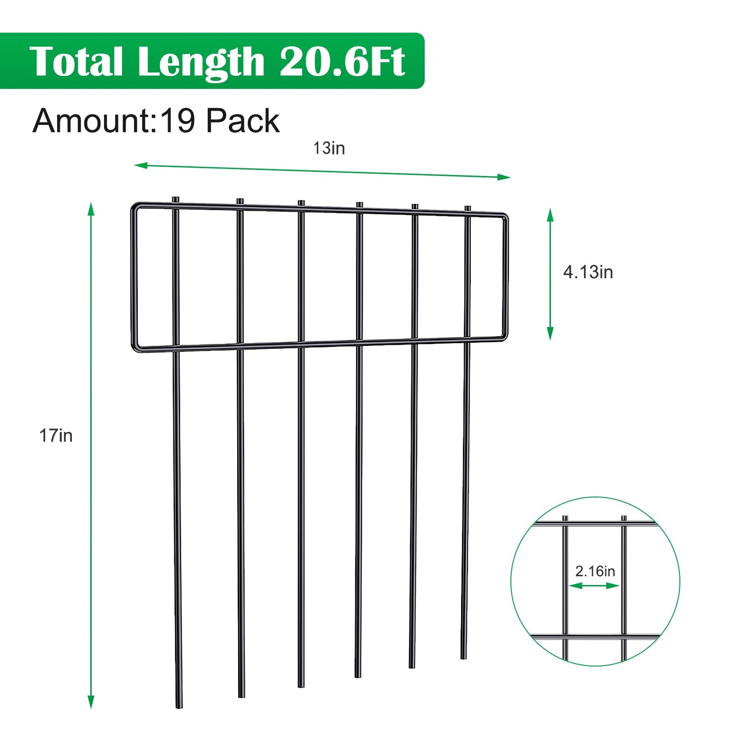 19 Pack Animal Barrier Fence, 17 in(H) X 20 Ft(L) Decorative Garden Fencing, Rustproof Metal Wire Garden Fence Border, Dog Rabbits Ground Stakes Fence for Landscape Patio.