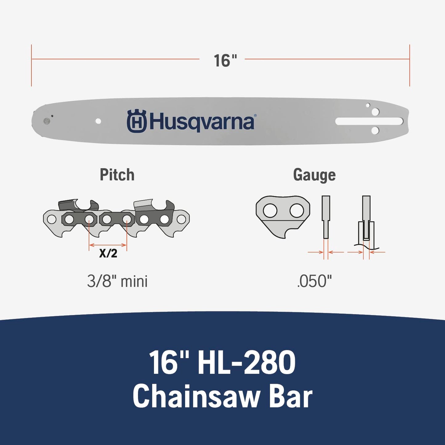 Husqvarna HL280 16 Inch Chainsaw Bar with a 3/8" mini-Pitch, .050" Gauge and 56 Drive Links