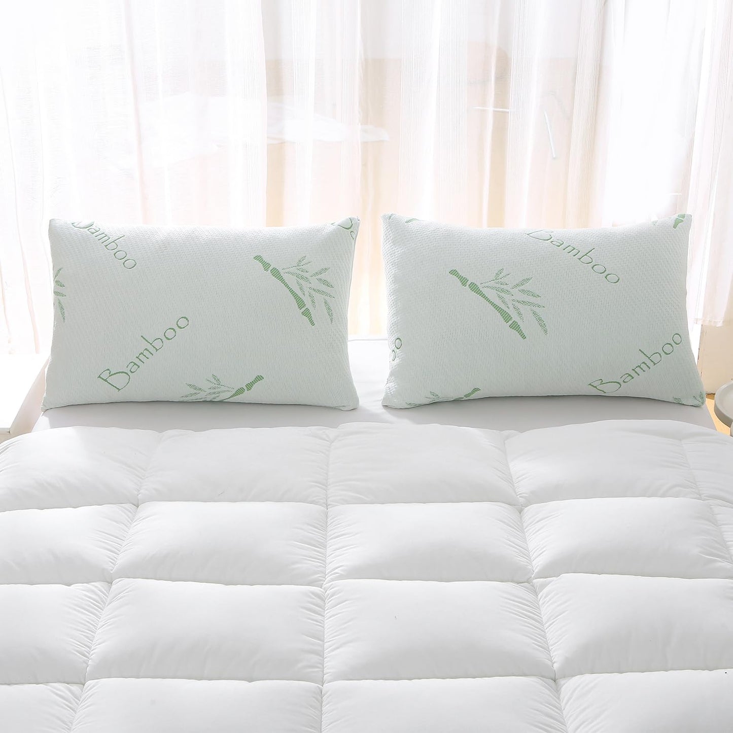 HOXXME Shredded Memory Foam Pillows for Sleeping, Cooling Bamboo Memory Foam Bed Pillow 2 Pack, Queen Size Firm Pillow Gel for Neck Support, Hotel Quality Bed Rest Pillow(Queen Set of 2)