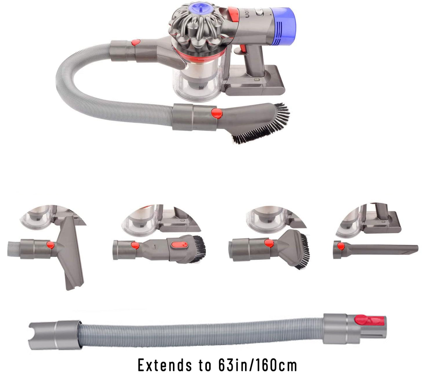 Flexible Crevice Tool & Extension Hose Attachments for Dyson GEN5 V15 V15s V12 V11 V10 V8 V7 Cordless Vacuum, Perfect Cleaning Replacement Accessories Bundle for Dryer Vent, Car Detailing,Corners,Gaps