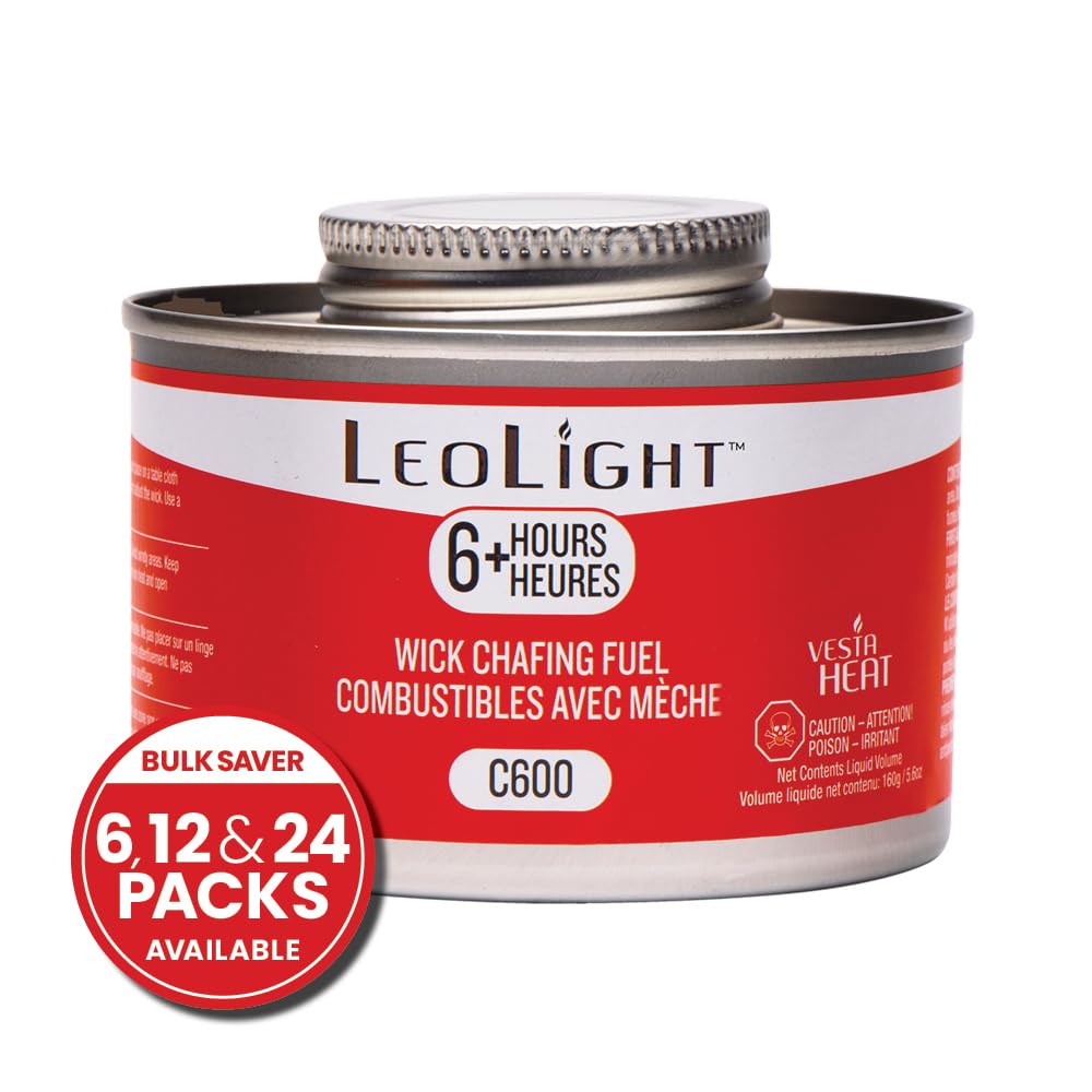 6 Pack Chafing Fuel 6 Hour Burn – Odorless, Smokeless & Spill-Proof Wick, 7.8oz Food Warmer Fuel for Chafing Dish Buffet Set & Catering Use, LeoLight