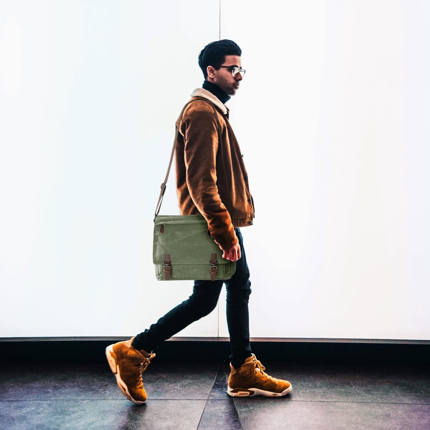 Vintage Messenger Bag 15.6 Inch Laptop for Men Women,Travel Crossbody Shoulder Purse Canvas Briefcase Work Office College (Green)