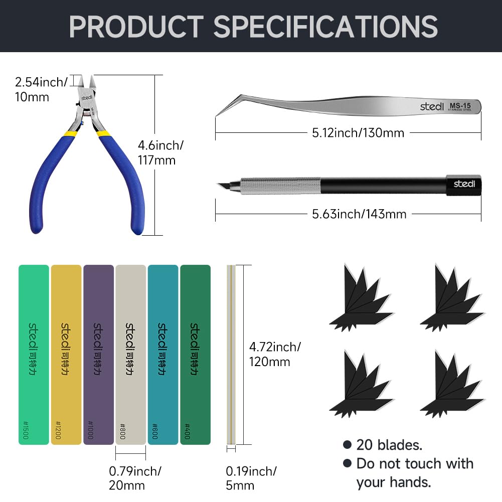 stedi Model Tools Kit for Beginners 9 PCS, Modeler Professional Basic Tools Craft Set Hobby Making Tools for Gundam, Miniature Military Model, 3D Resin Parts