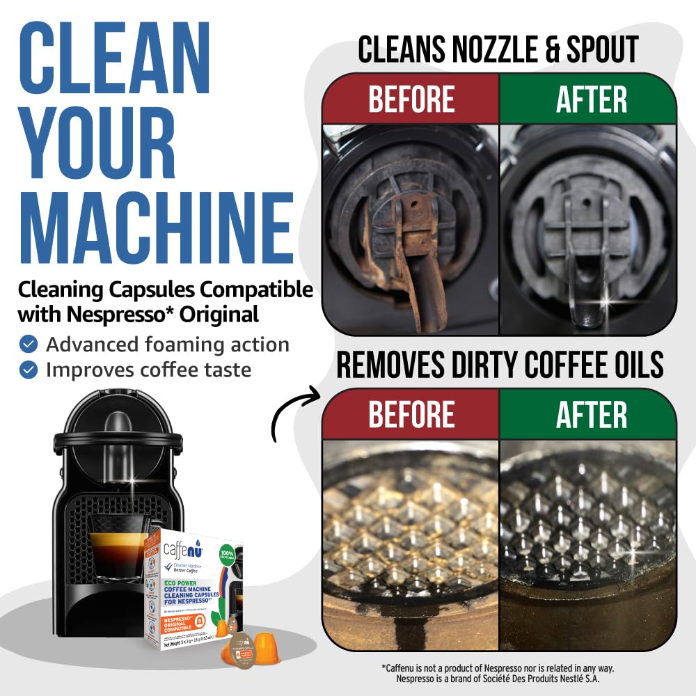 Caffenu Cleaning Pods Compatible with Nespresso Originaline. Improves Coffee Flavor. 5 Cleaning Capsules, Use with Descaling Kit.