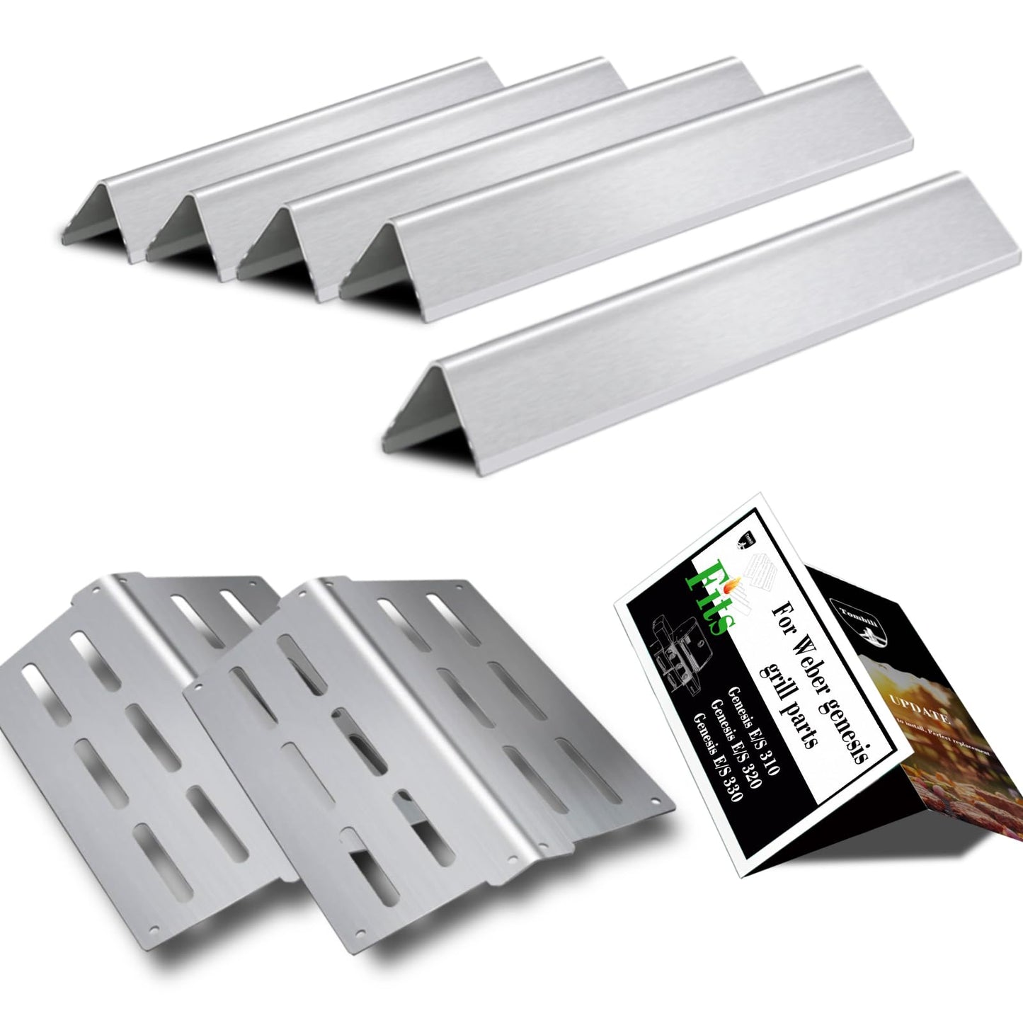 Tombili Replacement for Weber Genesis Flavorizer Bars - for Genesis 310 320 330 with Front Control Knob - 17.5" Stainless Steel Flavorizer Bars & Heat Deflector for Weber 7620 7621
