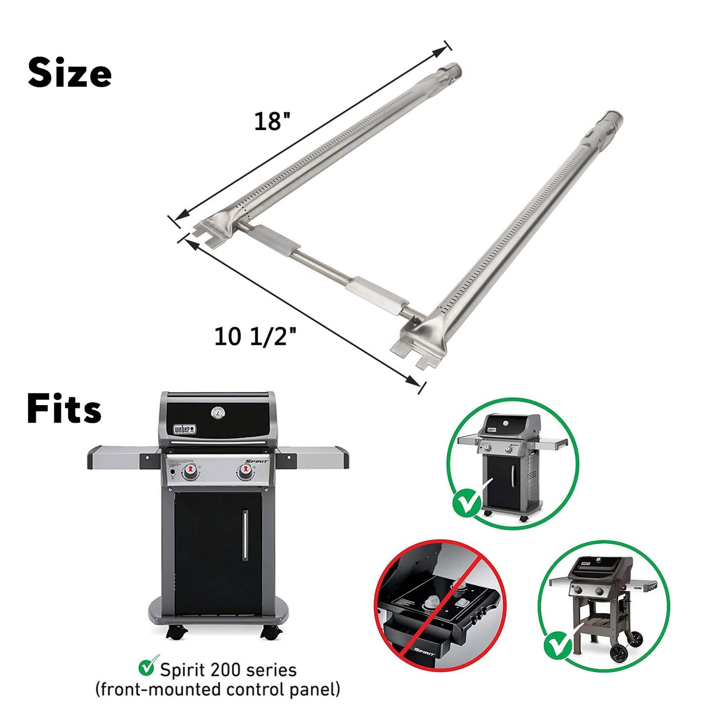 Uniflasy 7635 Flavorizer Bars and 69785 Grill Burner Tubes for Weber Spirit I & II 200 with Front Control, Spirit E210, E220, S210, S220, for Weber 15.3 Inch 7635 Flavor Bars and 69785 Burner Pipe