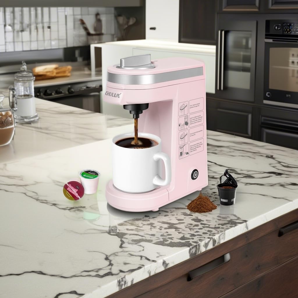 CHULUX Single Serve Coffee Maker, K Cup Coffee Machine for Single Cup Capsule with 12 Ounce Reservoir, Pink