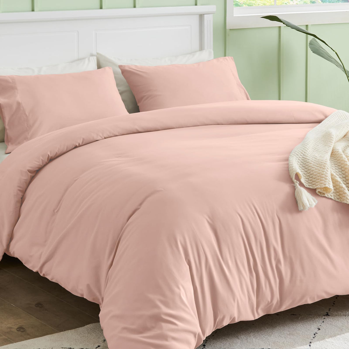 Sasttie Duvet Cover Queen, 3-Piece Ultra Soft Double Brushed Bedding Sets for All Season Use, Includes 1 Duvet Cover 90x90 Inches, 2 Envelope Pillowcases 20x30 Inches, Rose Gold