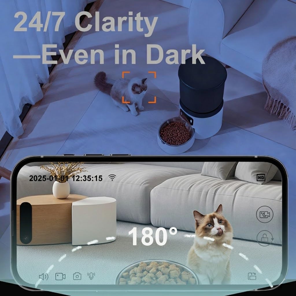 Automatic Cat Feeder with 2K Camera - Automatic Dog Feeder, Dual Band WiFi Smart Pet Dispenser & App Control, 4L Timed Portion Dispenser, Night Vision Two-Way Audio Detachable Stainless Bowl