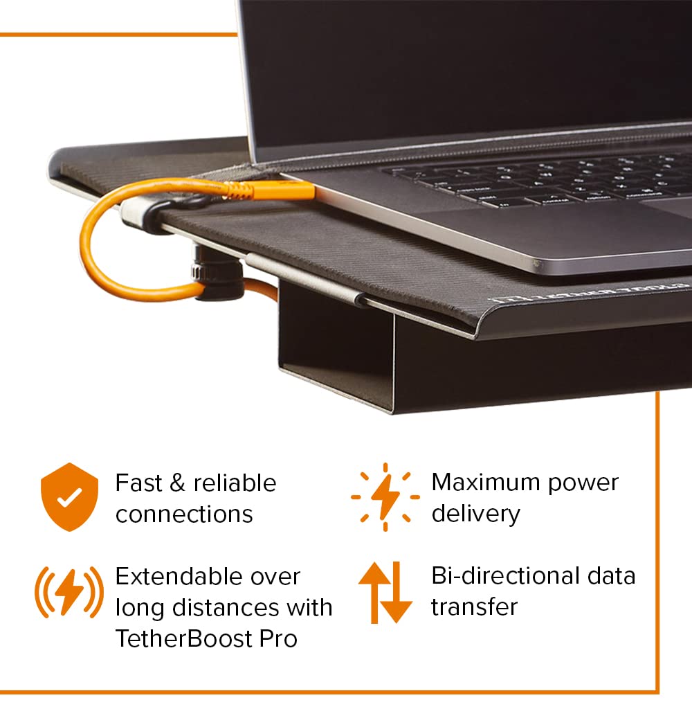 Tether Tools TetherPro USB-C to USB-C Cable | for Power Delivery, Fast Transfer and Connection Between Camera and Computer | High Visibility Orange | 15 feet (4.6 m)