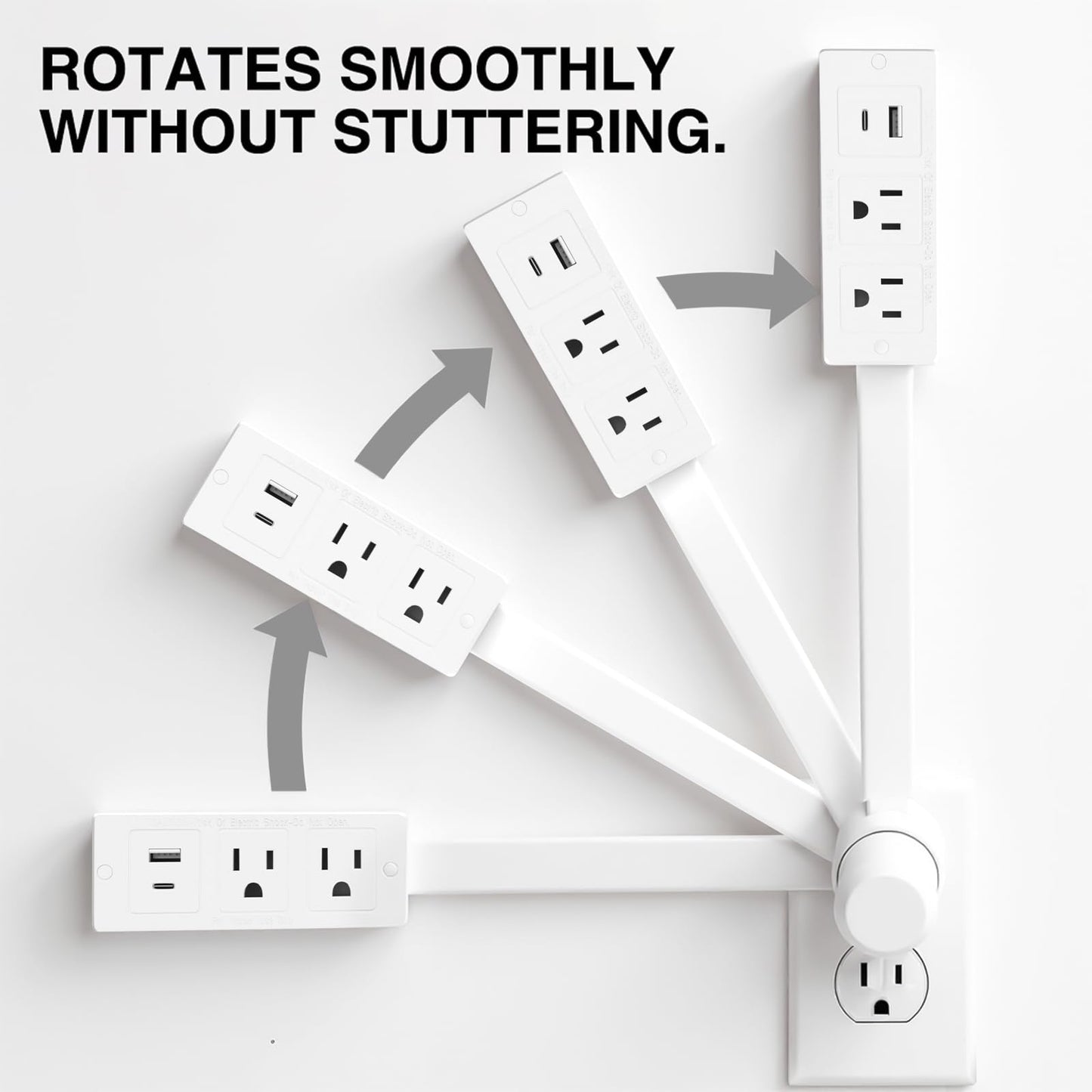 Electrical Outlet Extender Features USB-A, USB-C, and 2 AC Electrical Outlet Extender Stick for Hard to Reach Spaces Extends 22"-27", Rotates 180°. Use Behind Couches, Nightstands, Desks, and More