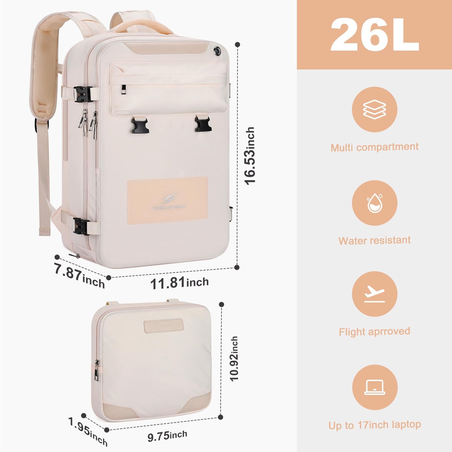 Maelstrom Travel Backpack, 2.beige, 26L, Travel Backpack