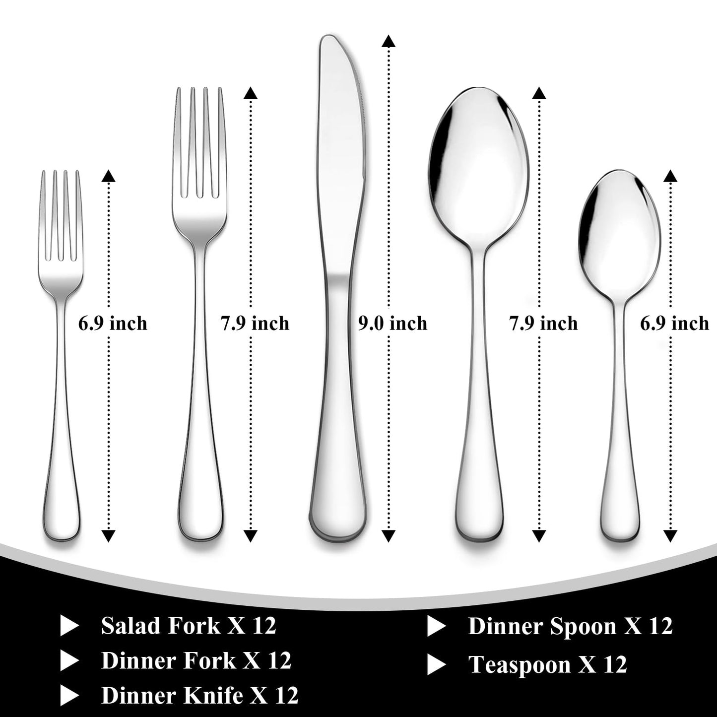 60 Piece Silverware Set, Wildone Stainless Steel Flatware Utensils Service for 12, Include Knives/Forks/Spoons, Mirror Polished, Dishwasher Safe