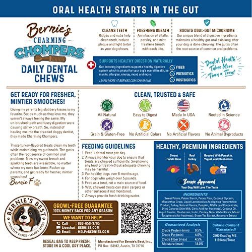 Bernie's Charming Chompers - Daily Dental Chews for Dogs 50-100 Lbs. - 24 Count - Cleans Teeth, Freshens Breath, + Boosts Oral-Gut Microbiome. Easy to Digest, Supports Healthy Digestion Naturally