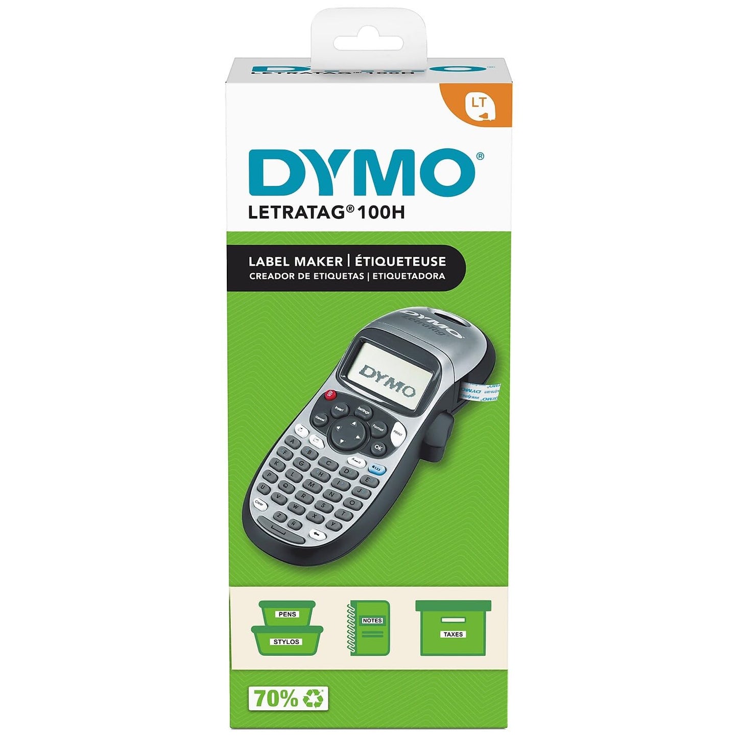 DYMO LetraTag Labeller, Plus LT-100H Personal Label Maker Bundle with Tape Cassette, 1 White Paper Tape 1/2" x 13', 1-Carded with 1 Tape (1782120)