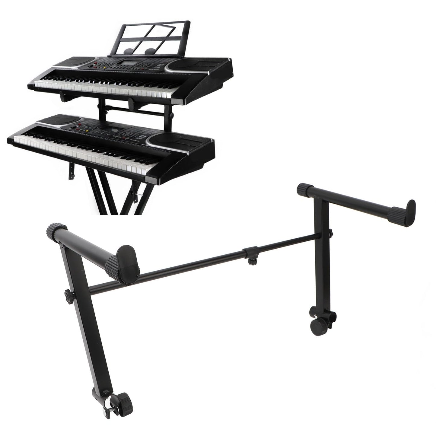 Dual Tier Keyboard Stand Riser, Adjustable Width Extension Adapter for Circular Tube Keyboard Stands