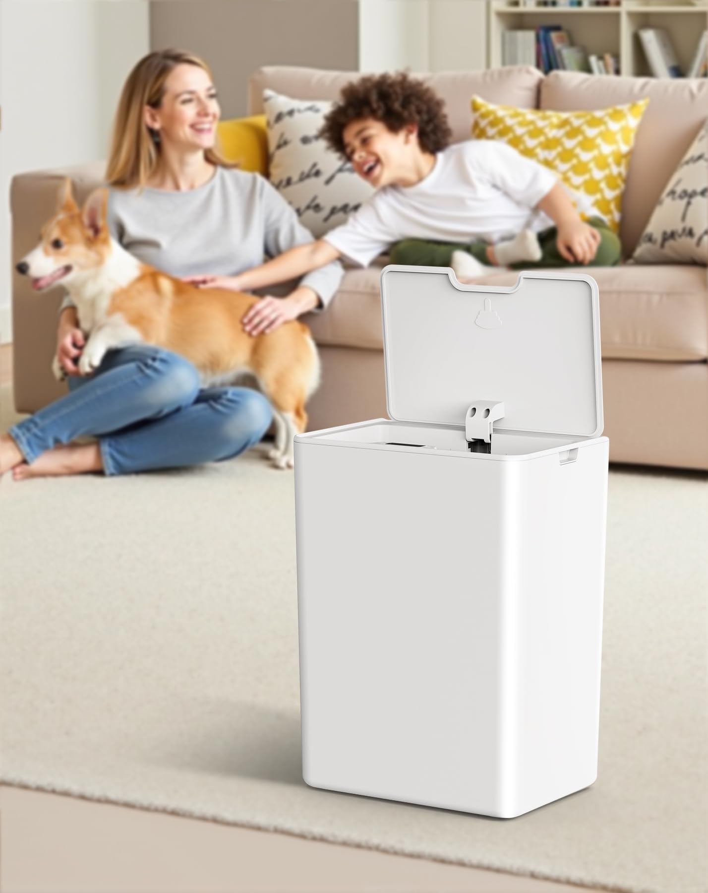Cesun Automatic Bathroom Trash Can with Lid, 4 Gallon Touchless Motion Sensor Trash Can, Plastic Small Garbage Can, Smart White Waste Basket for Bathroom, Bedroom, Toilet, Office