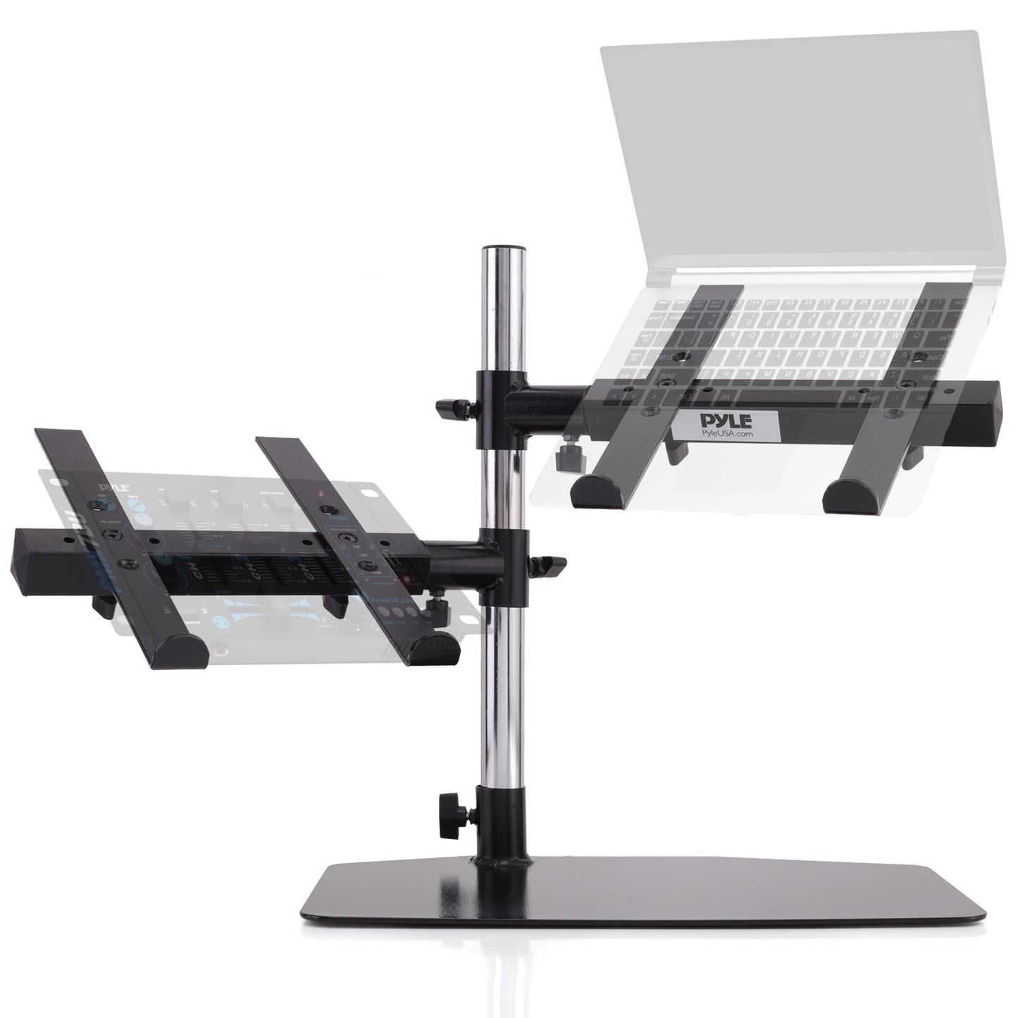 Pyle Dual Laptop & DJ Controller Stand, Heavy Duty Universal Mount, Sturdy Metal w/Height & Angle Adjustable for Professional Setup, Perfect for DJ Equipment, Studio Gear, Mixers, & Gaming