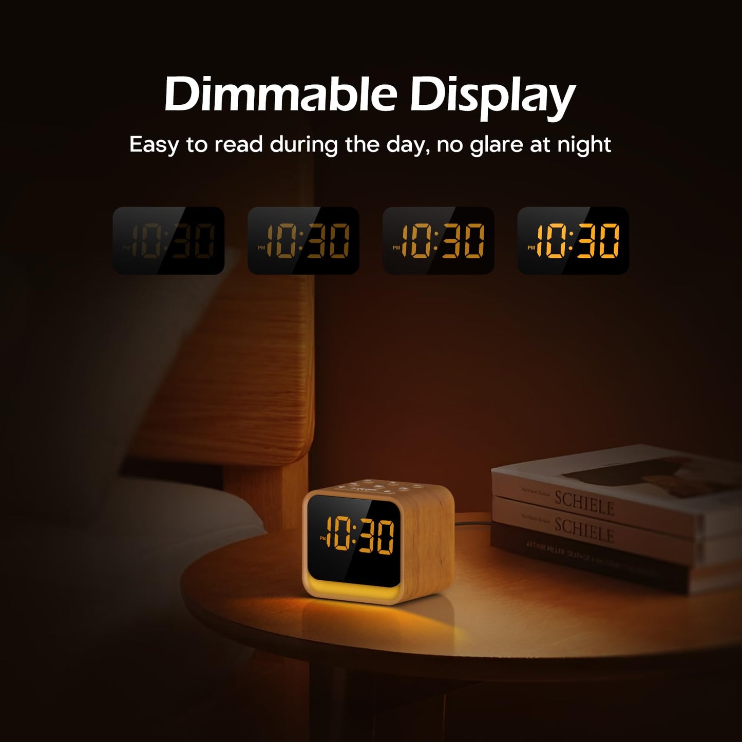 REACHER Digital Alarm Clock Radio for Bedrooms with Sleep Sound Machine, 7 Color Night Light, 0-100% Dimmer, Snooze, FM Radio with Auto-Off Timer for Bedside