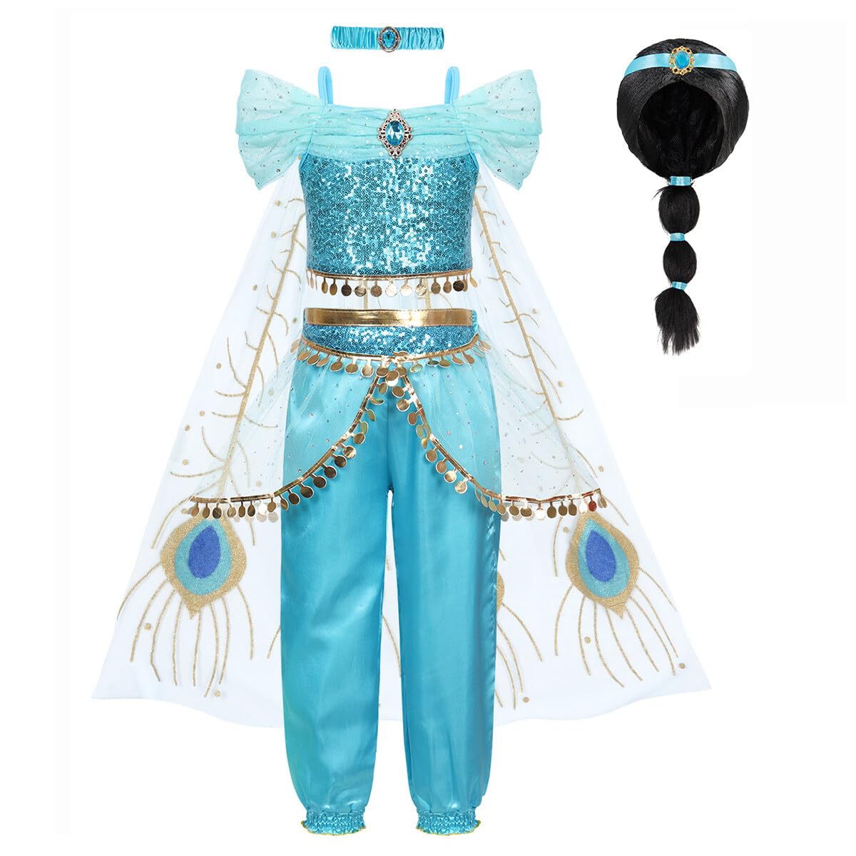 COTRIO Princess Costume for Girls Dress Up Princess Cosplay Costumes for Kids with Wig 5-6 Years