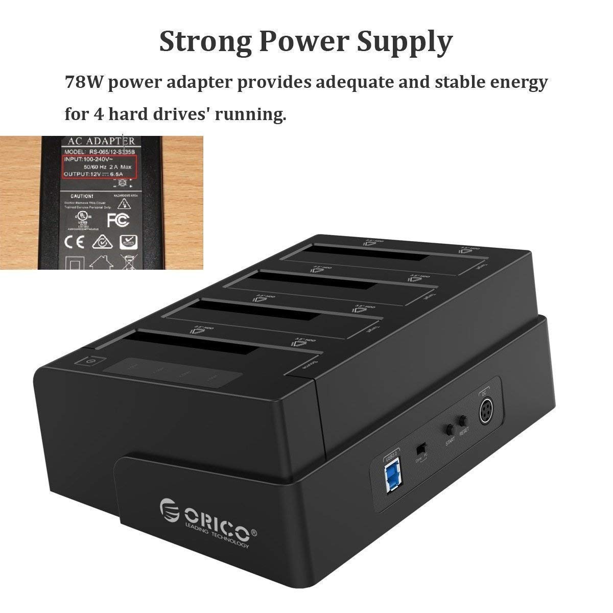 ORICO 4 Bay USB 3.0 SATA Hard Drive Docking Station, Docking Station Encloure for 2.5" and 3.5" Hard Drives, Support of Max. 64 TB, 12V6.5A Power Adapter with Windows/Mac/Linux