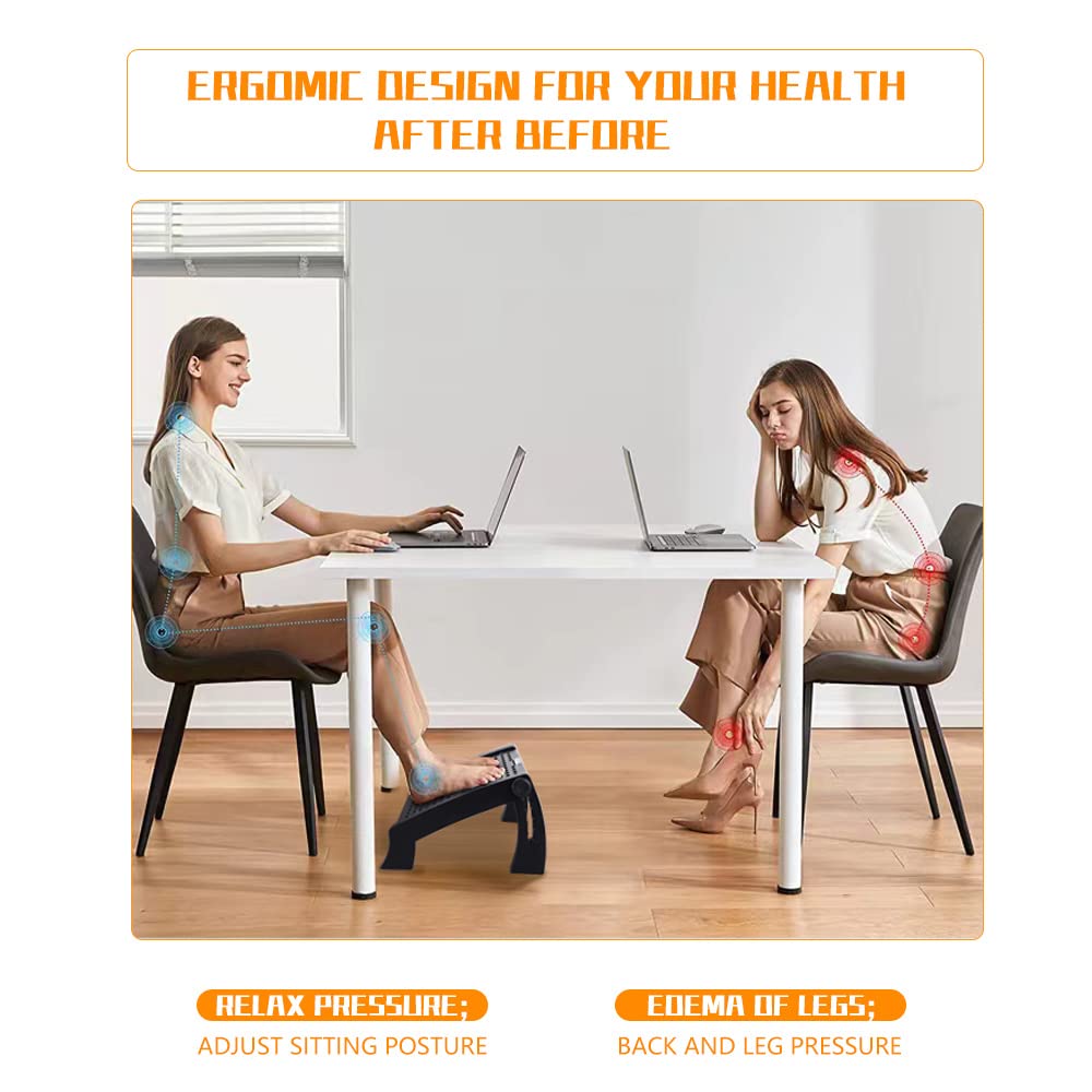 RYVAR Adjustable Footrest Under Desk, Ergonomic Office Foot Rest with Massage Rollers and 6 Height Position, Anti Slip and Washable, Desk Accessories Foot Stool for Office and Home