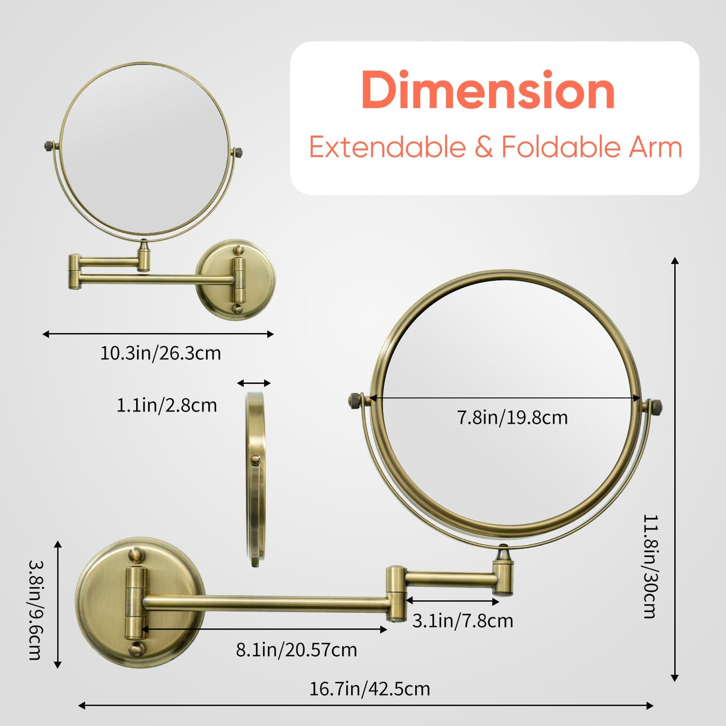 GuRun 8 Inch Antique Dual Sided Wall Mount Makeup Mirror with 10x Magnification,Bronze Finish M1306K(8in,10x)
