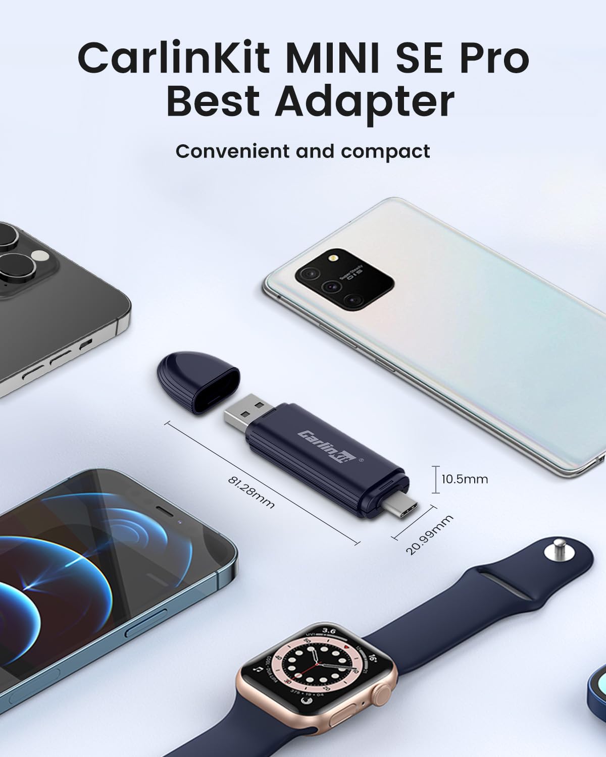 Carlinkit Mini SE Pro Wireless Adapter for OEM Wired CarPlay & OEM Wired Android Auto,Compatible with iOS 10 & Android 10 and Above, Fast Connection, No Latency - Deep Blue