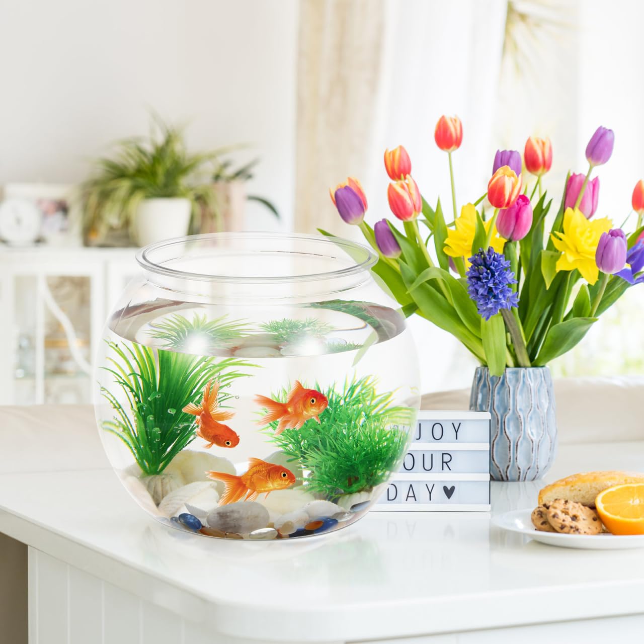 POPETPOP Plastic Fish Bowls Round Large Clear Plastic Fishbowl Vase Pot Goldfish Bowl for Wedding Party Event Christmas Holiday Home Decor 8.67 x 6.89 Inches