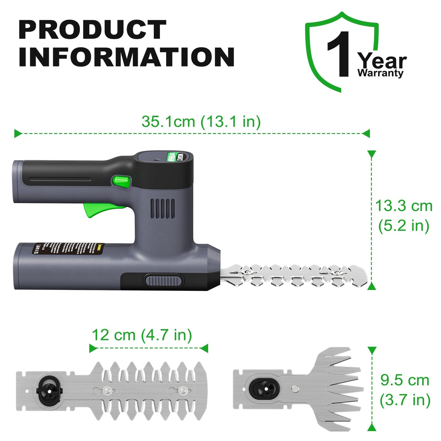 WORFCI 12V Mini Cordless Grass Shear & Hedge Trimmer, 2-in-1 Handheld Electric Shrub Trimmer/Bush Cutter, Battery and Charger Included (WHT12)