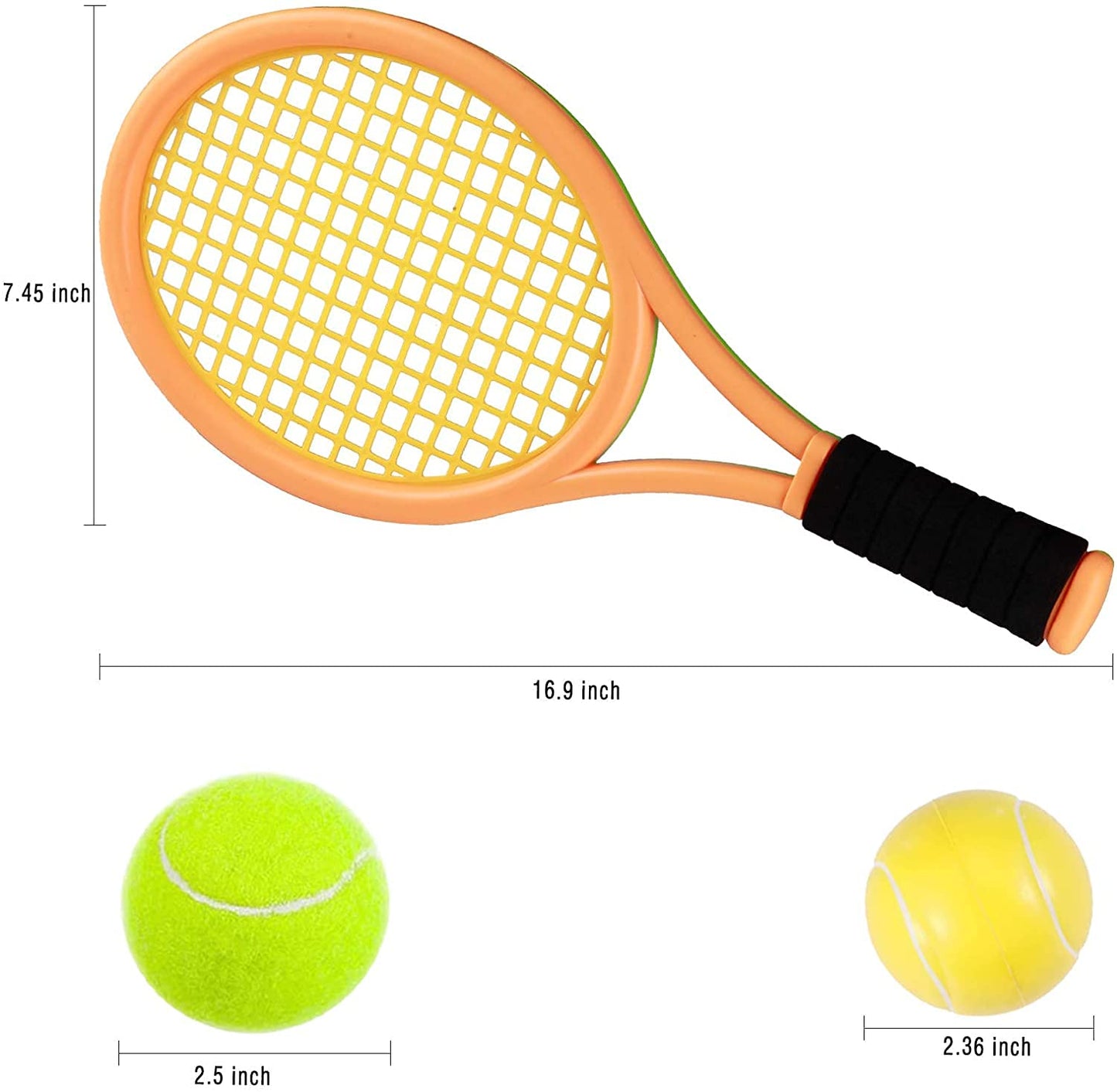Nileatry Toddler Tennis Racket, Kids Badminton Set Include 2 Soft Ball, 2 Tennis Ball and 4 Badminton Shuttlecocks for Baby, Orange&Green