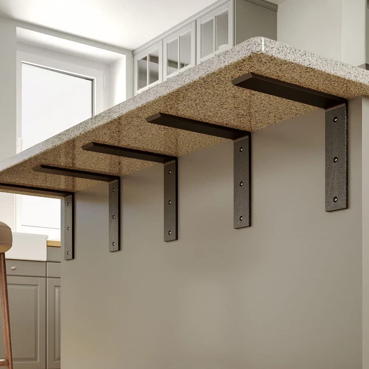 WINKER Countertop Support Bracket 2 Pack Heavy Duty 3/8" Thick Hidden L Shelf Bracket 10" x 6" x 2.5" Metal Corbels for Quartz/Granite/Wood/Concrete/Laminate Countertops, Black