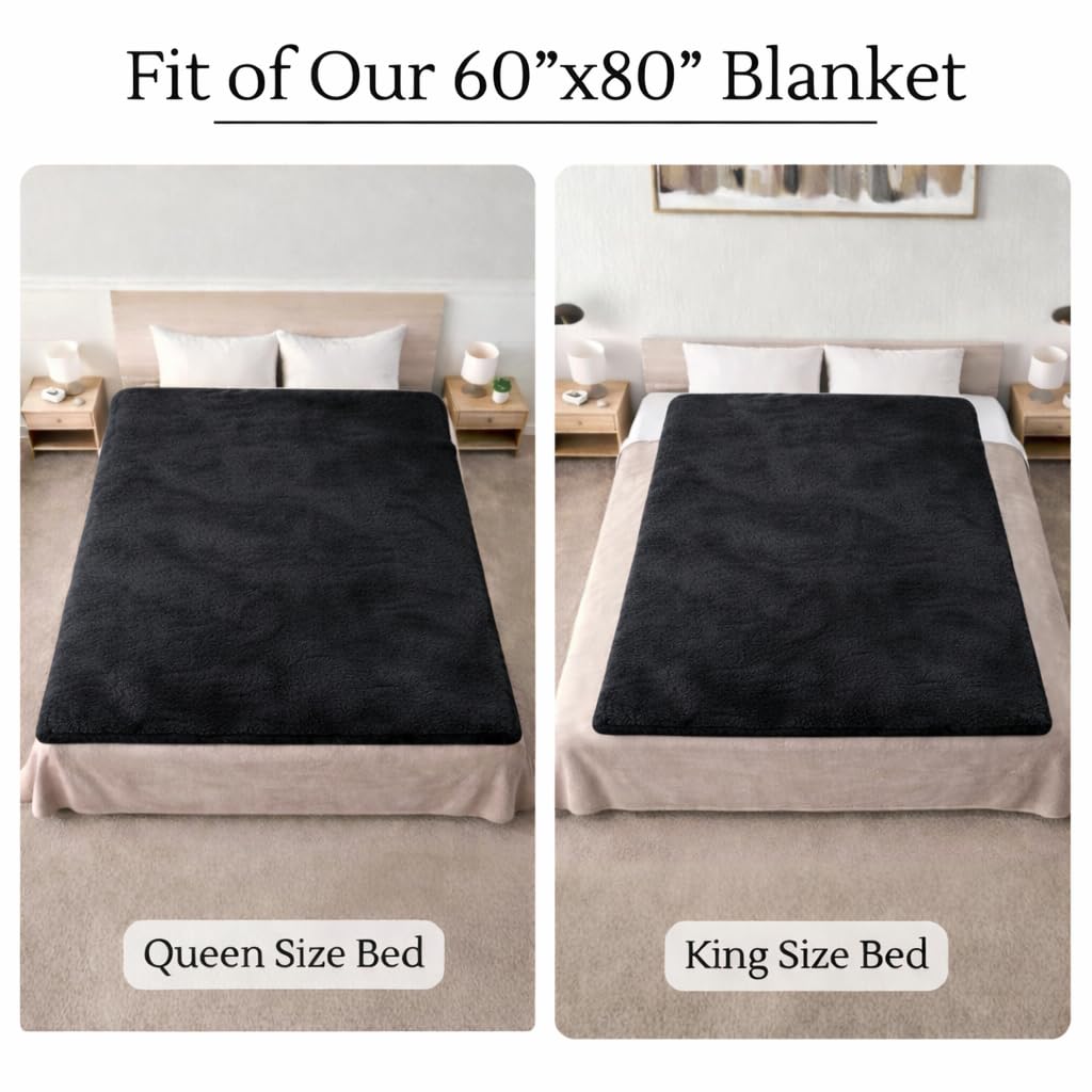 CREW FLX Waterproof Blanket for Bed (80"x60" Queen Size) – Reversible Plush Sherpa Fleece, Moisture Absorbent TPU Layer, Stain Proof Mattress & Couch Protector – Machine Washable - Black