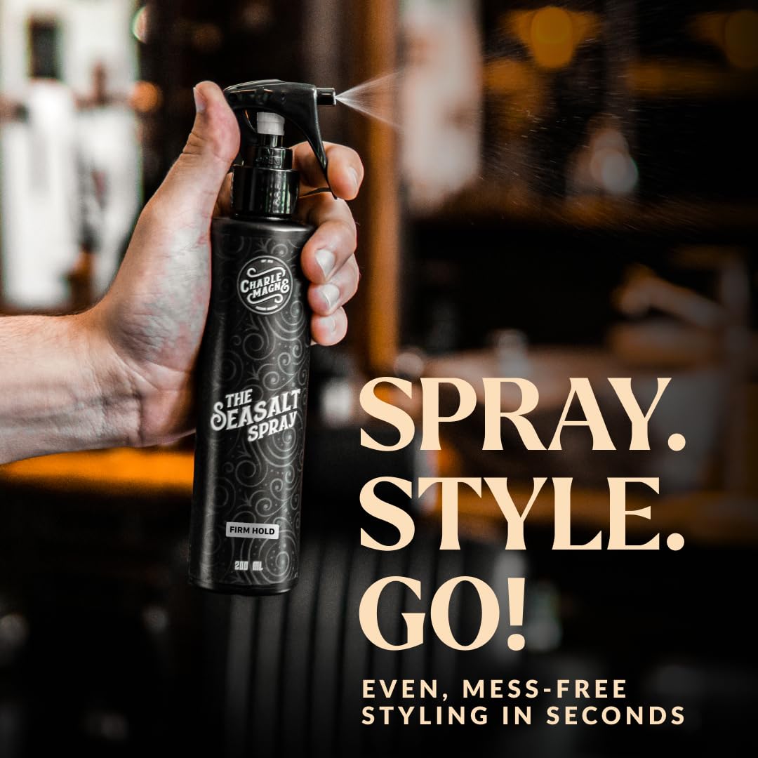 Charlemagne Pre-Styler Sea Salt Spray - 200 ml, 2 Pack - Firm Hold & Hair Volume for Curly & Wavy Hair - Heat Protection & Matte Finish - Made in Germany