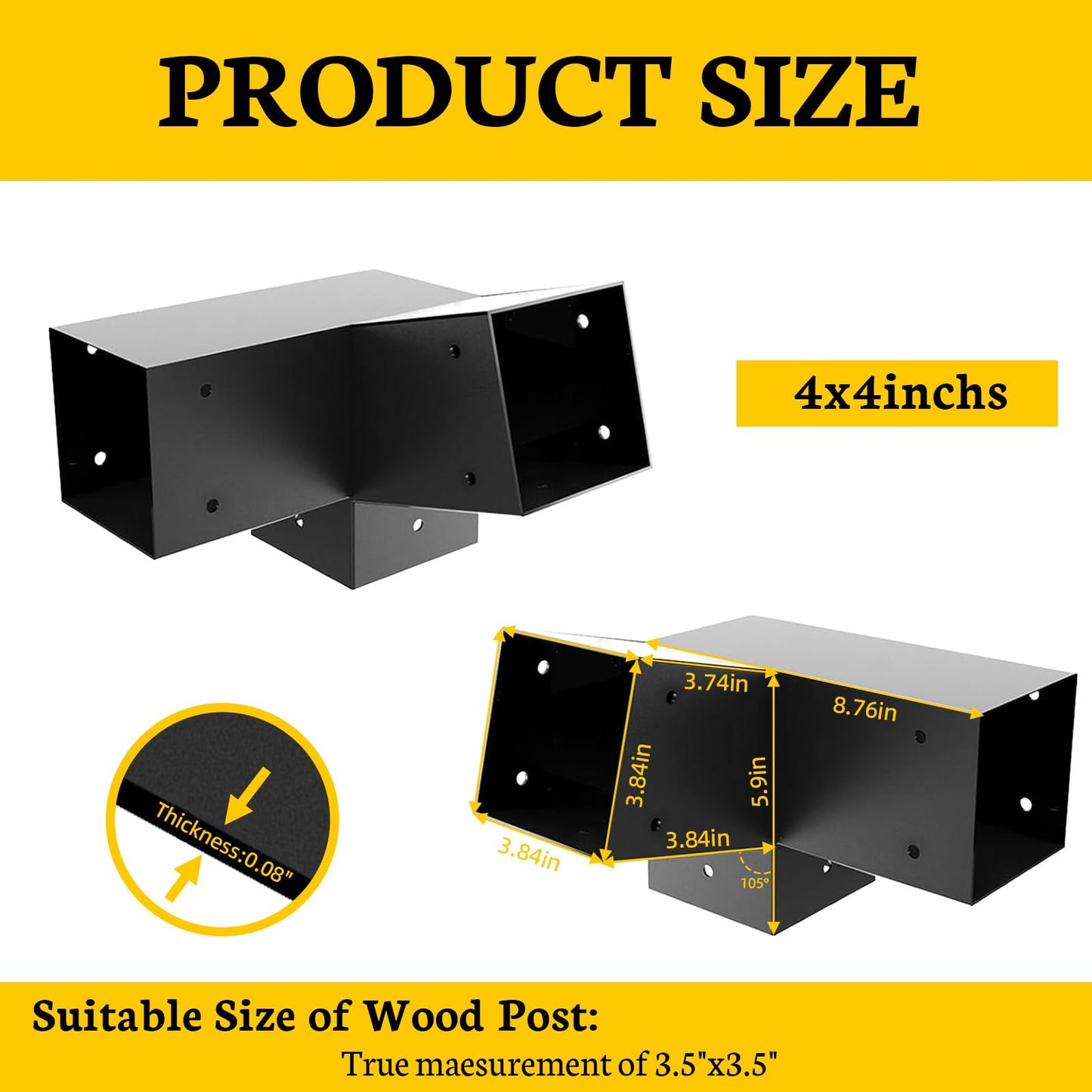 Qrooviiy 15 Degree Pegola Bracket Kits,3-Way Right Corner Woodwork Brackets for 4" x 4" (Actual:3.5"x3.5") Lumber,DIY Gazebo Brackets for Patio Pergolas, Gazebos, Log Cabin W/Hardware - 2Pack