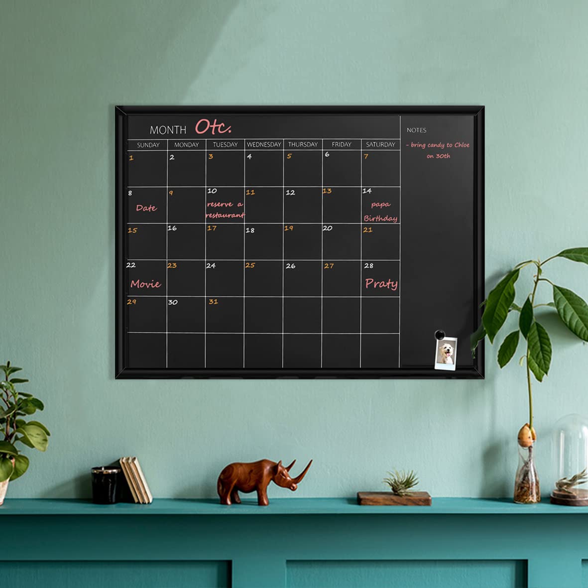 Umtiti Magnetic Calendar Chalkboard, 60 * 80 cm, Black Wood Frame Chalk Board for Planning/School Timetable/Memo, Hanging Board for Office, School and Home(YLHB-BK-6080)