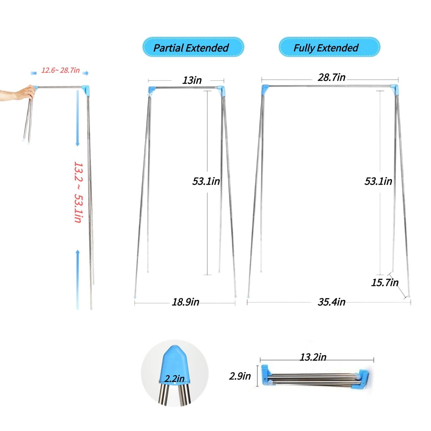 Lmaray Portable Travel Garment Rack, Compact Stainless Steel Foldable Mini Drying Clothes Rack for Travel, Camping, Hotel Room, Laundry, Dance Costume, Indoor, Outdoor (Regular)