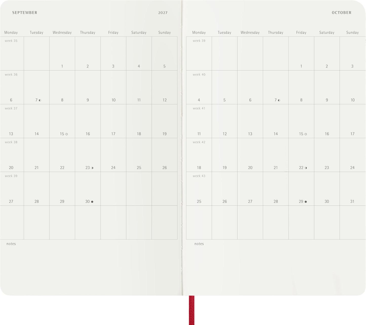 Moleskine Classic 18 Month 2026-2027 Weekly Planner, Soft Cover, Large (5" x 8.25"), Scarlet Red, 208 pages