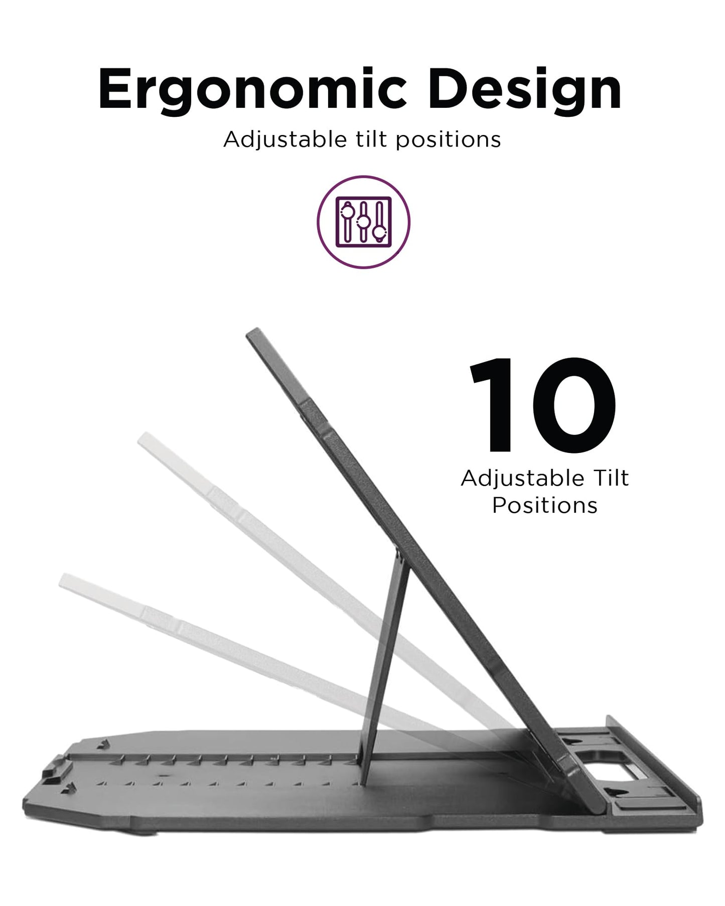 Lenovo 2-in-1 Laptop Stand, Ergonomic, 10 Adjustable Tilt Angles, Ventilated, Non-Slip, Portable, GXF0X02619, Black
