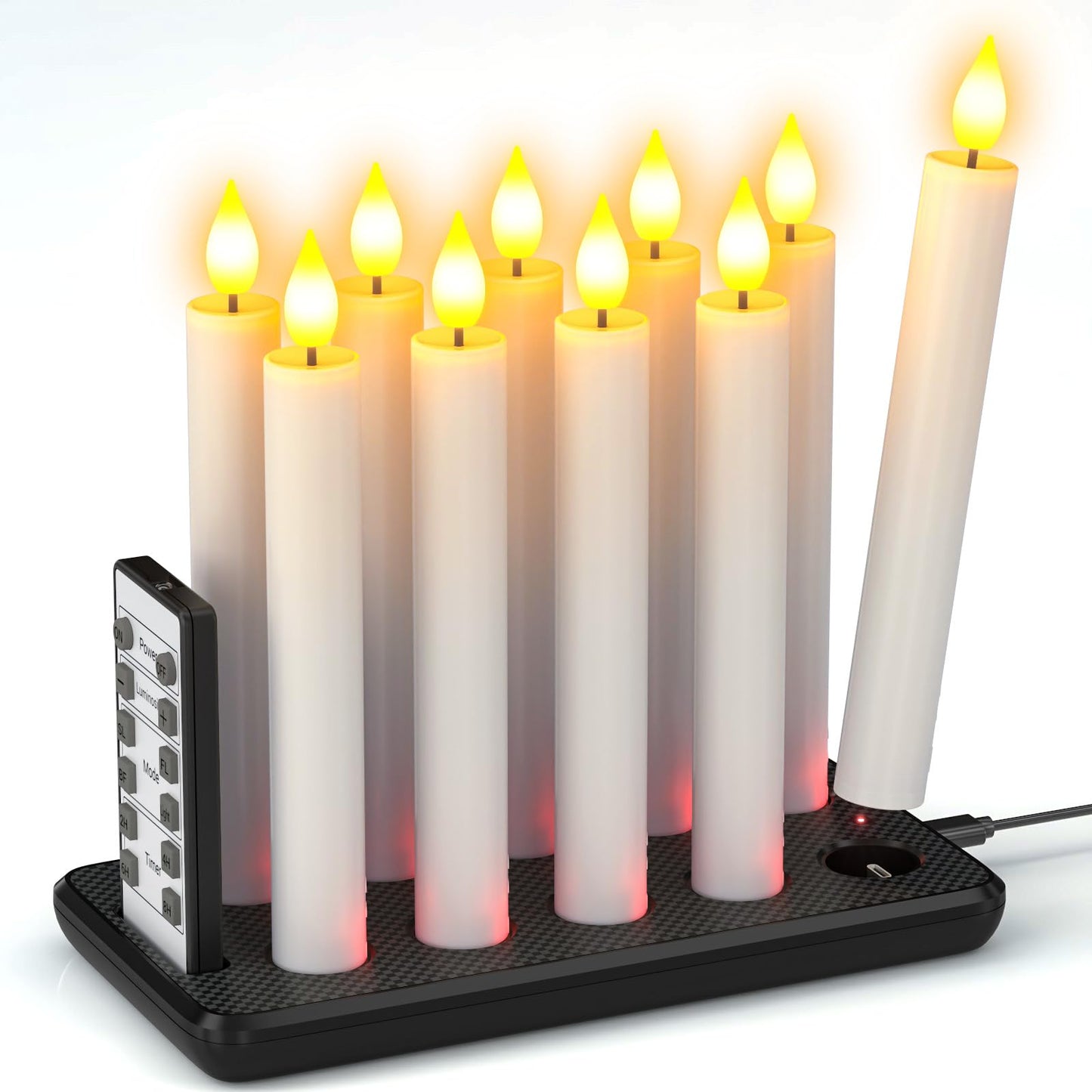SoulBay 10pcs Flameless Rechargeable Candles with Charging Base and Remote, 17 cm Long Realistic Flickering Bright LED Taper Candle Sticks with Timer for Home Wedding Christmas Decorations