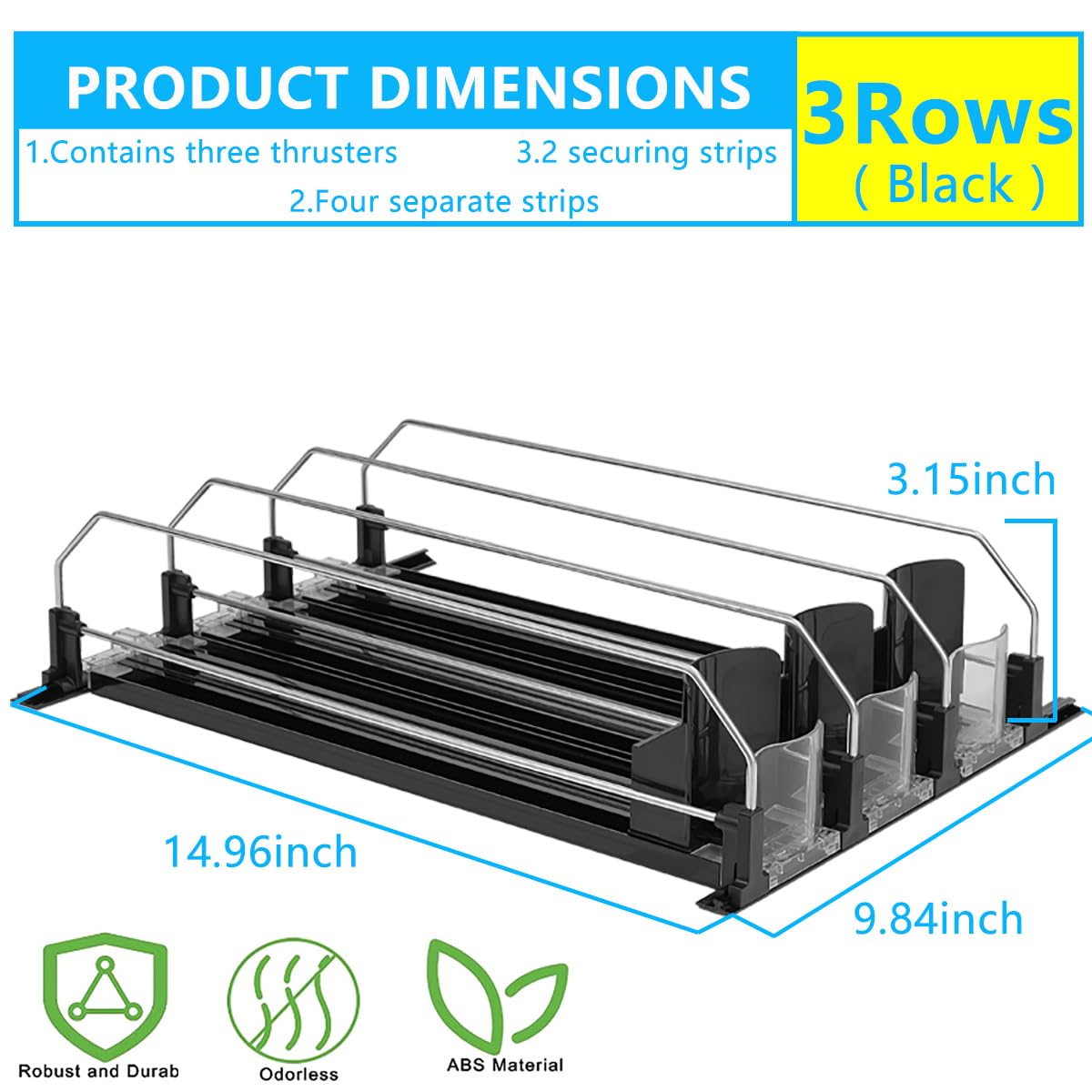 Drink Organizer for Fridge,Cabinets & Pantry Large Capacity Self-Pushing Drink ，Width Adjustable Soda Can Organizer for Refrigerator-with Smooth and Fast Pusher Glide（3 Rows)