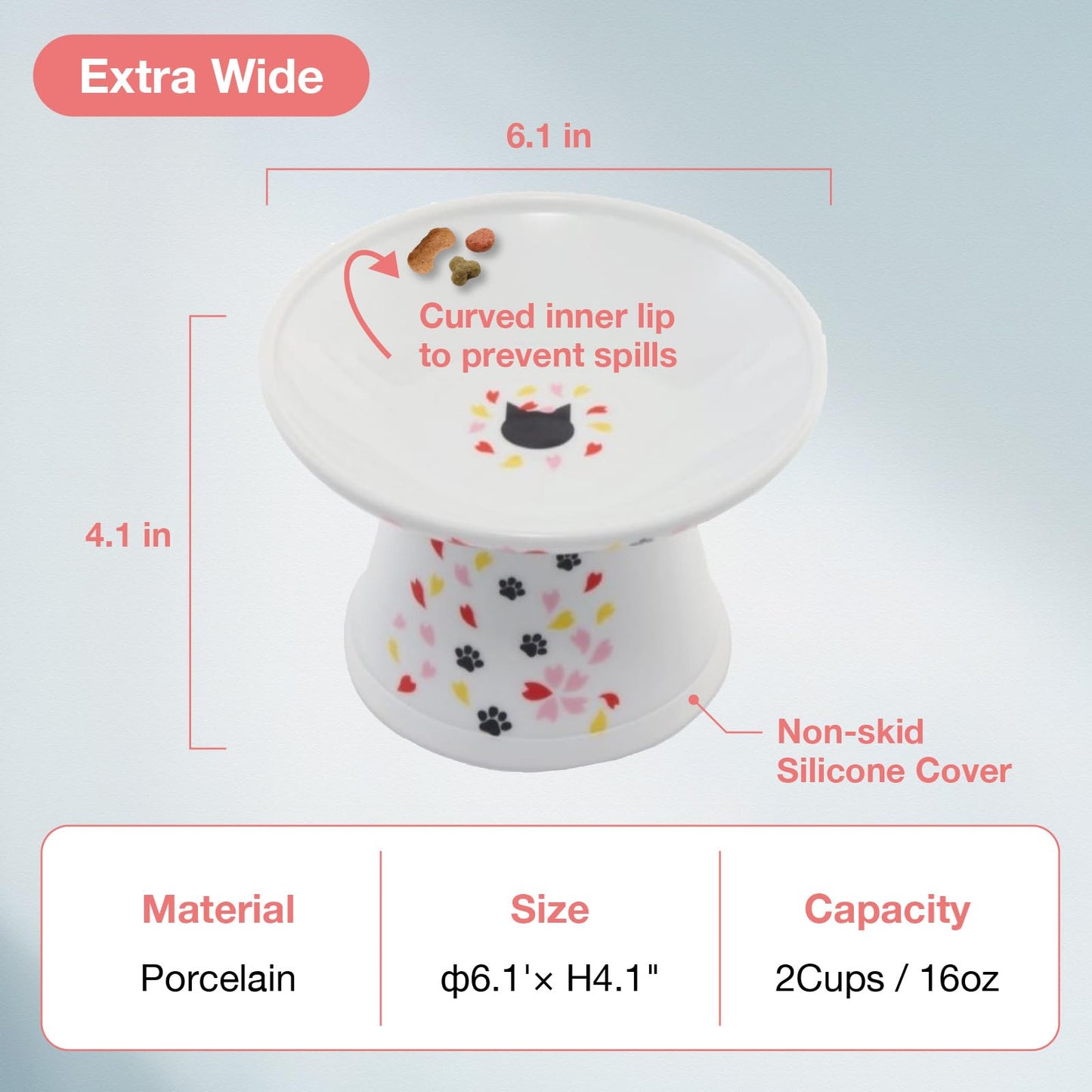 Necoichi Extra Wide Raised Cat Food Bowl, Elevated, Prevent Neck & Whisker Fatigue, Dishwasher and Microwave Safe, No.1 Seller in Japan! (Sakura Limited Edition, Extra Wide)